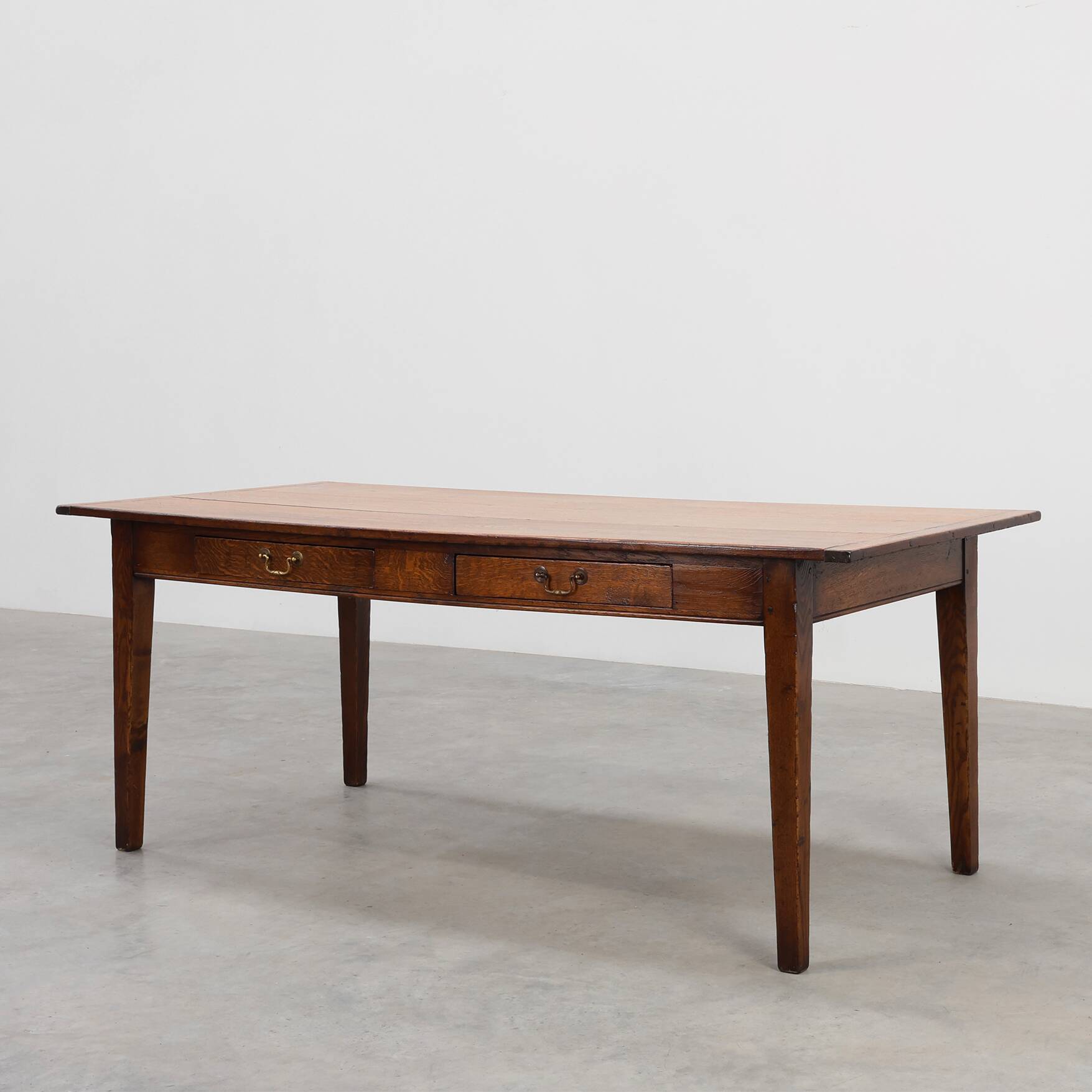 French Provincial Oak 19th century Farmhouse table with drawers, France