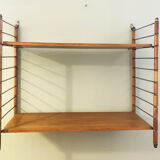 Vintage wall shelf, wood and brass, 1960