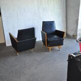 Pair of black Mid-Century armchairs in faux leather - 1960s, Hungarian armchairs (set of 2)