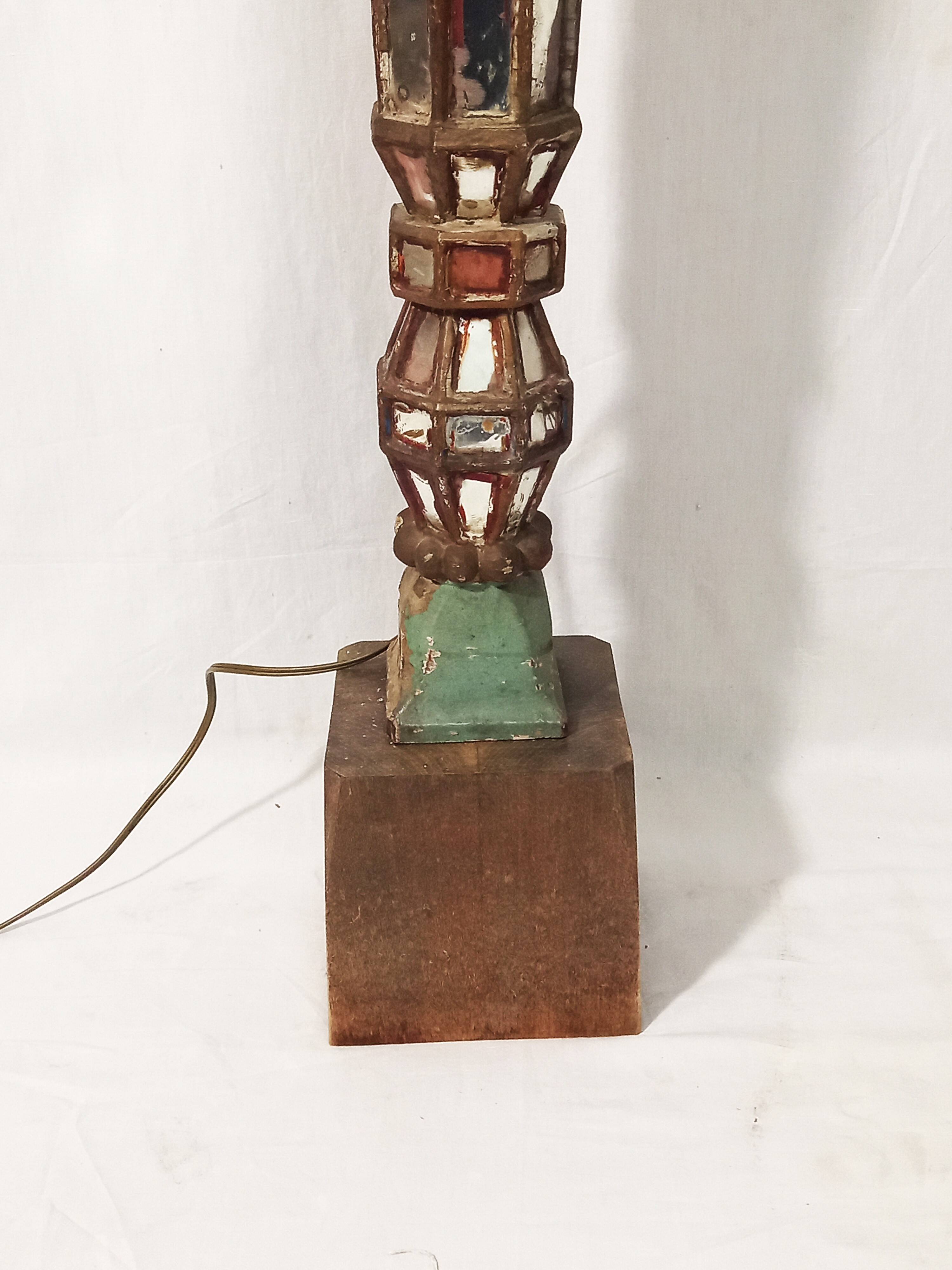 Floor lamp column in polychrome and mirrored wood