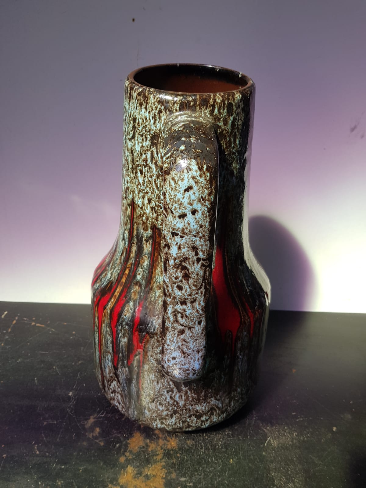 Ancient west germany ceramics multicolor enamel vase - anse vintage