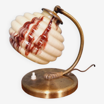 Art Deco desk lamp in brass and marbled opaline, 1920s-30s