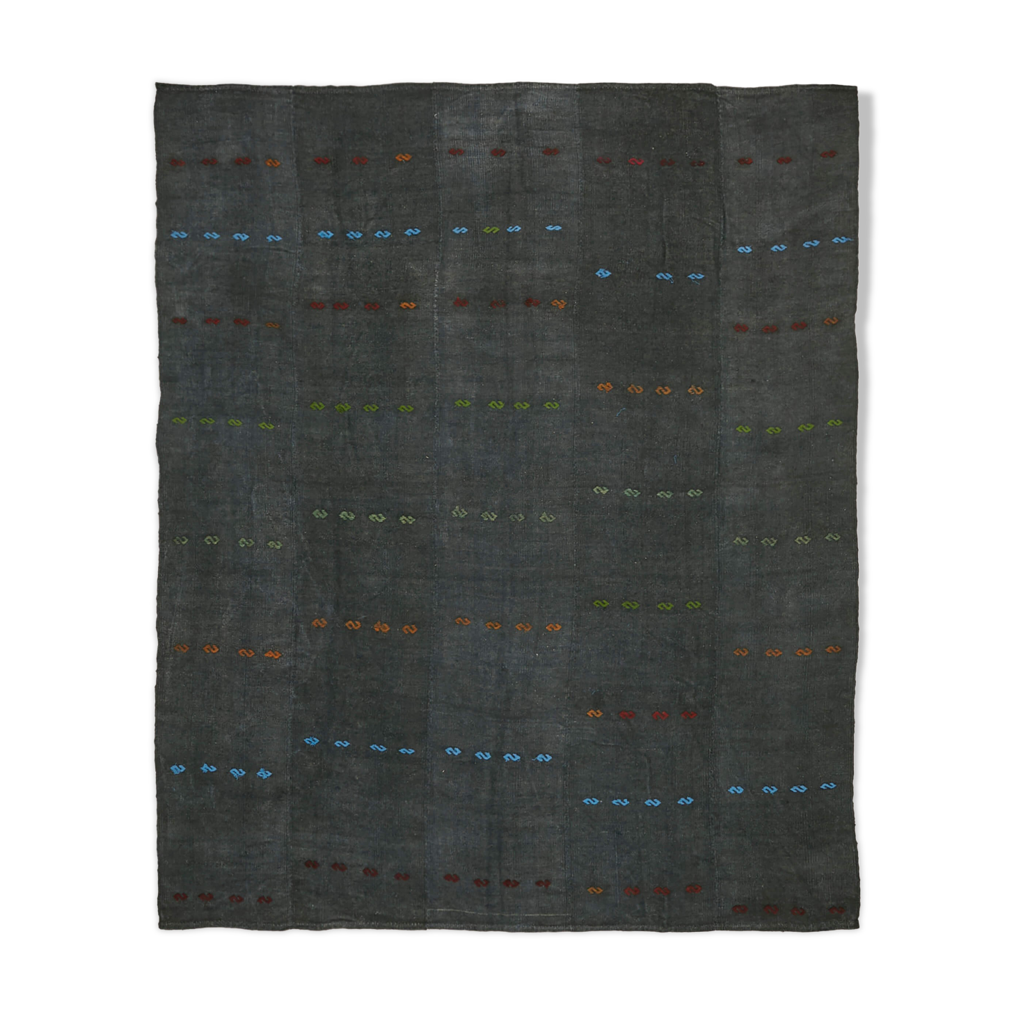 Hand-Knotted Anatolian Antique 1970s 300 cm x 370 cm Grey Hemp Kilim Carpet