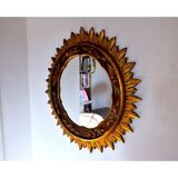 Golden wooden sun mirror, France, 1980, 70cm