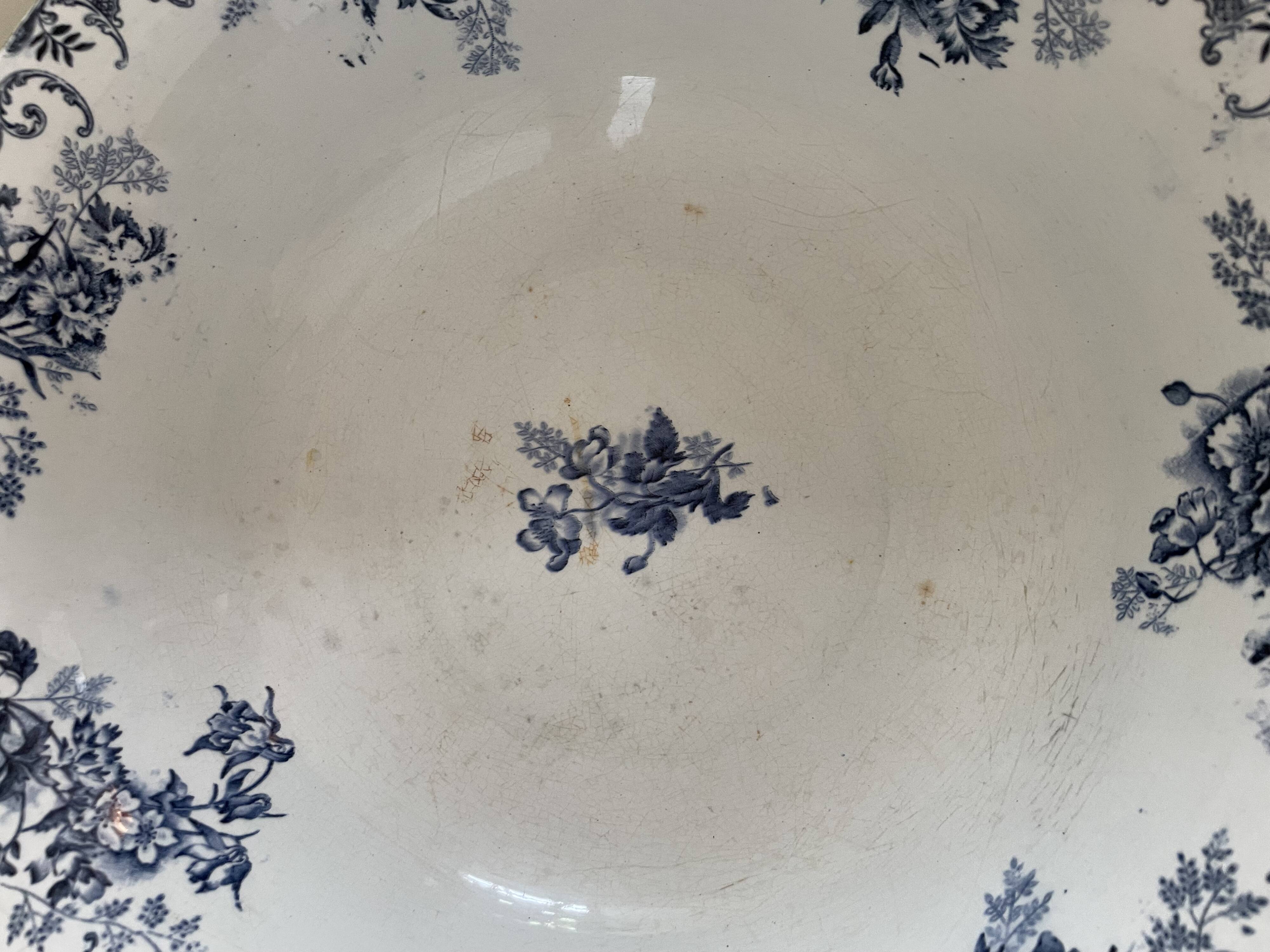 Boulenger blue ironstone salad bowl with Floréal pattern