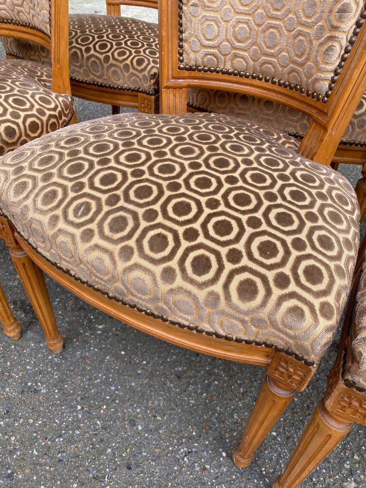 Set of 6 solid wood and velvet chairs in Louis XVI style.