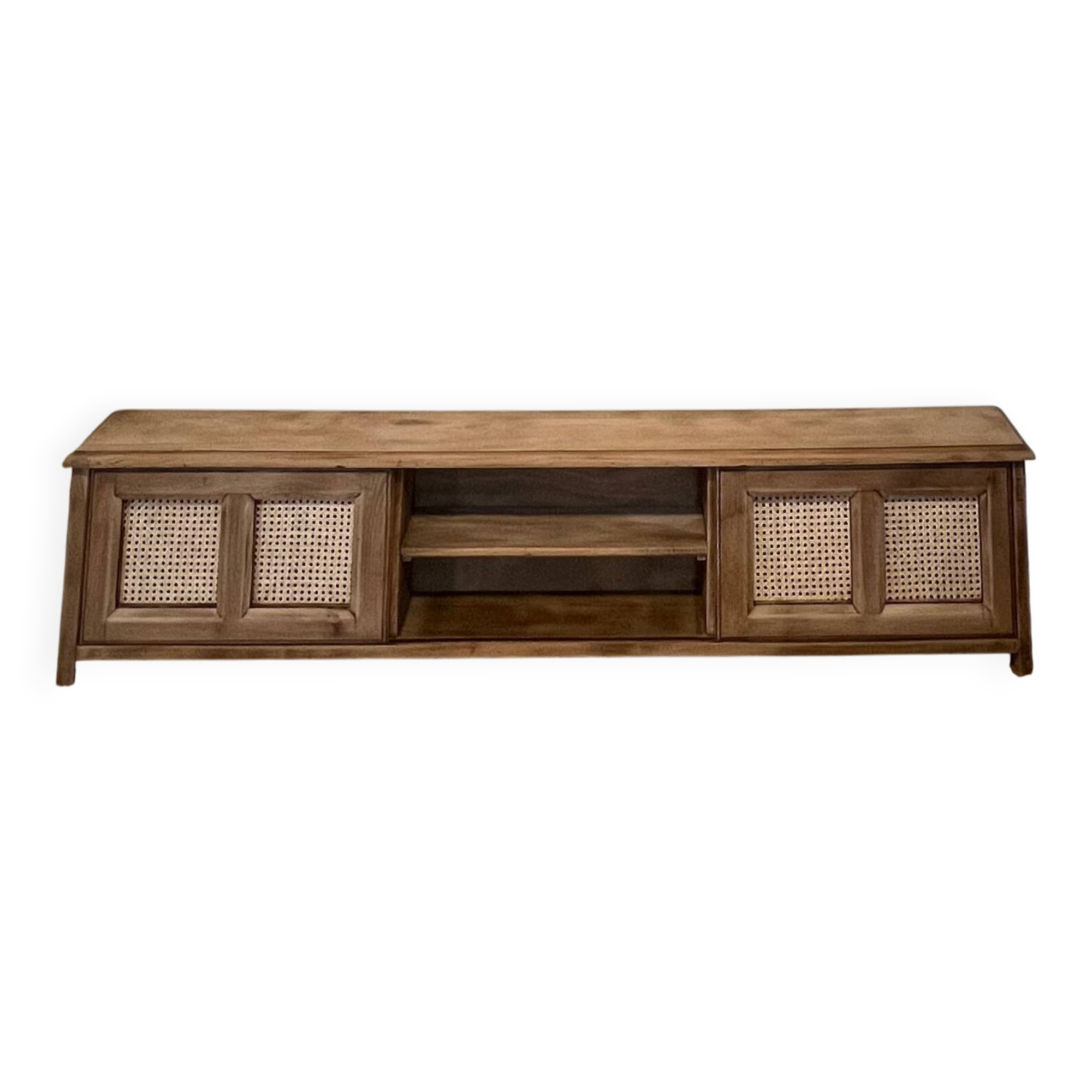 TV cabinet in raw oak and cane - sliding doors