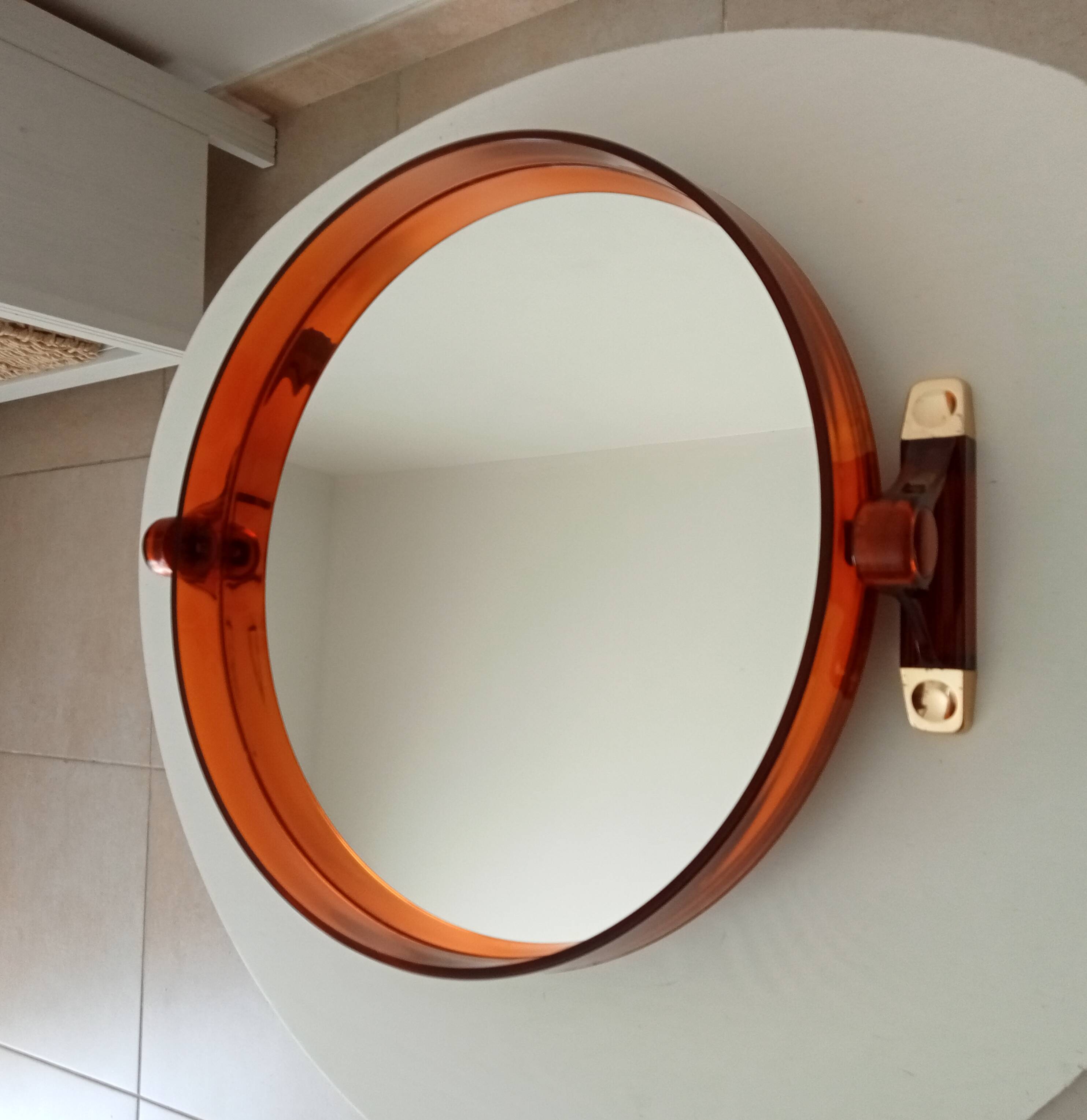 Vintage amber plexiglass mirror from the 70s