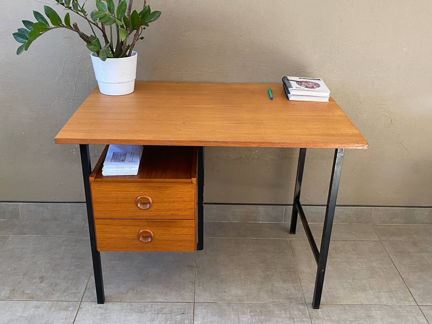 Vintage wood and metal desk from the 60s