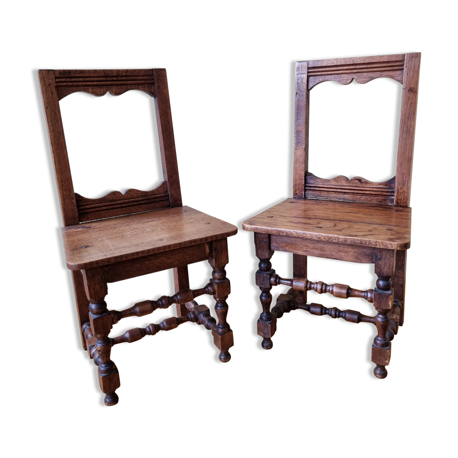Pair of old children's chairs made of solid wood