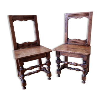Pair of old children's chairs made of solid wood