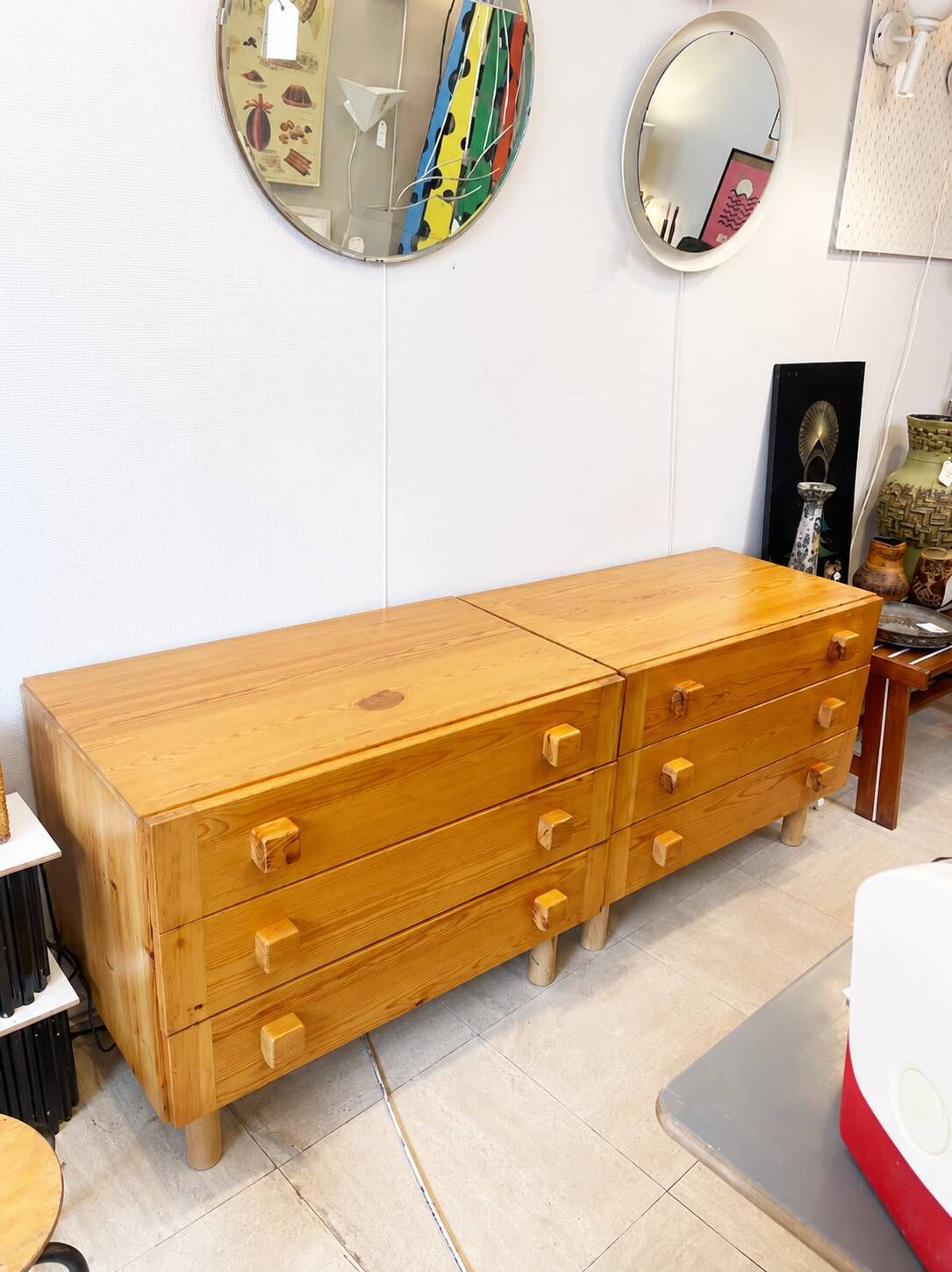 Pair of pine chests of drawers, circa 1970.
