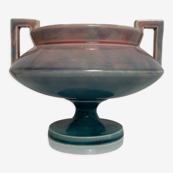 Vase a anses vasque barbotine Art Deco degradé bleu violet