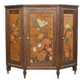 Sideboard or corner cabinet, with 3 sides, in solid wood, carved and painted.