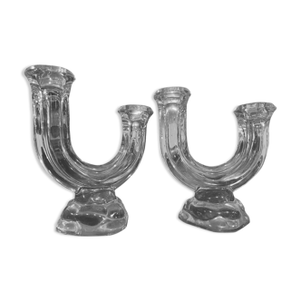 Pair of vintage Daum crystal candle holders