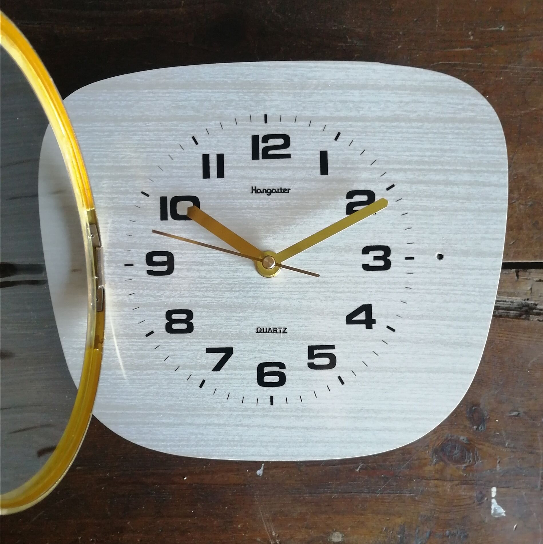 Vintage formica clock silent wall clock "Hangarter wood gray beige"