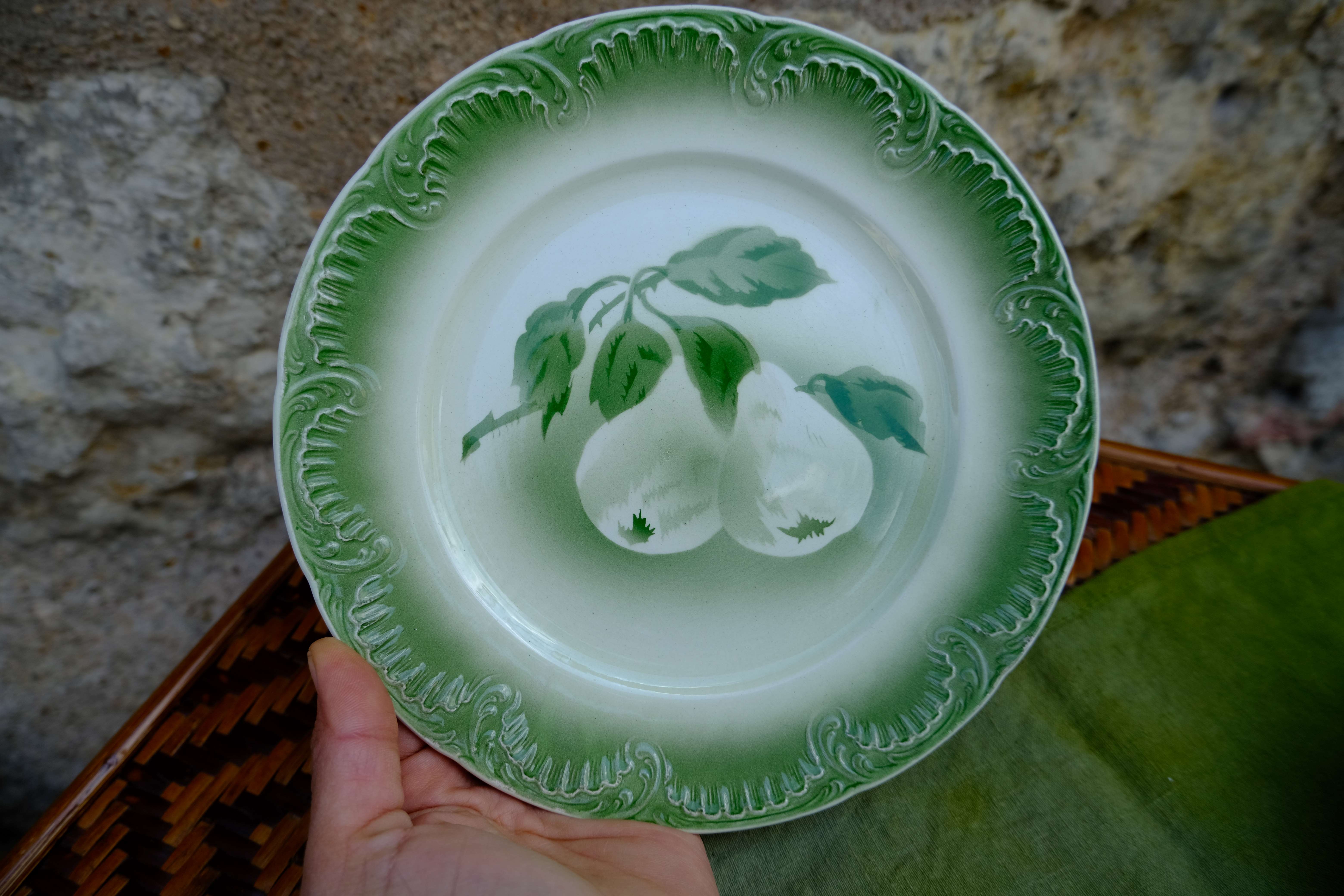 Lot 5 earthenware dessert plates from Digoin and Serreguemines