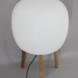 1970s upcycled glass and oak lamp