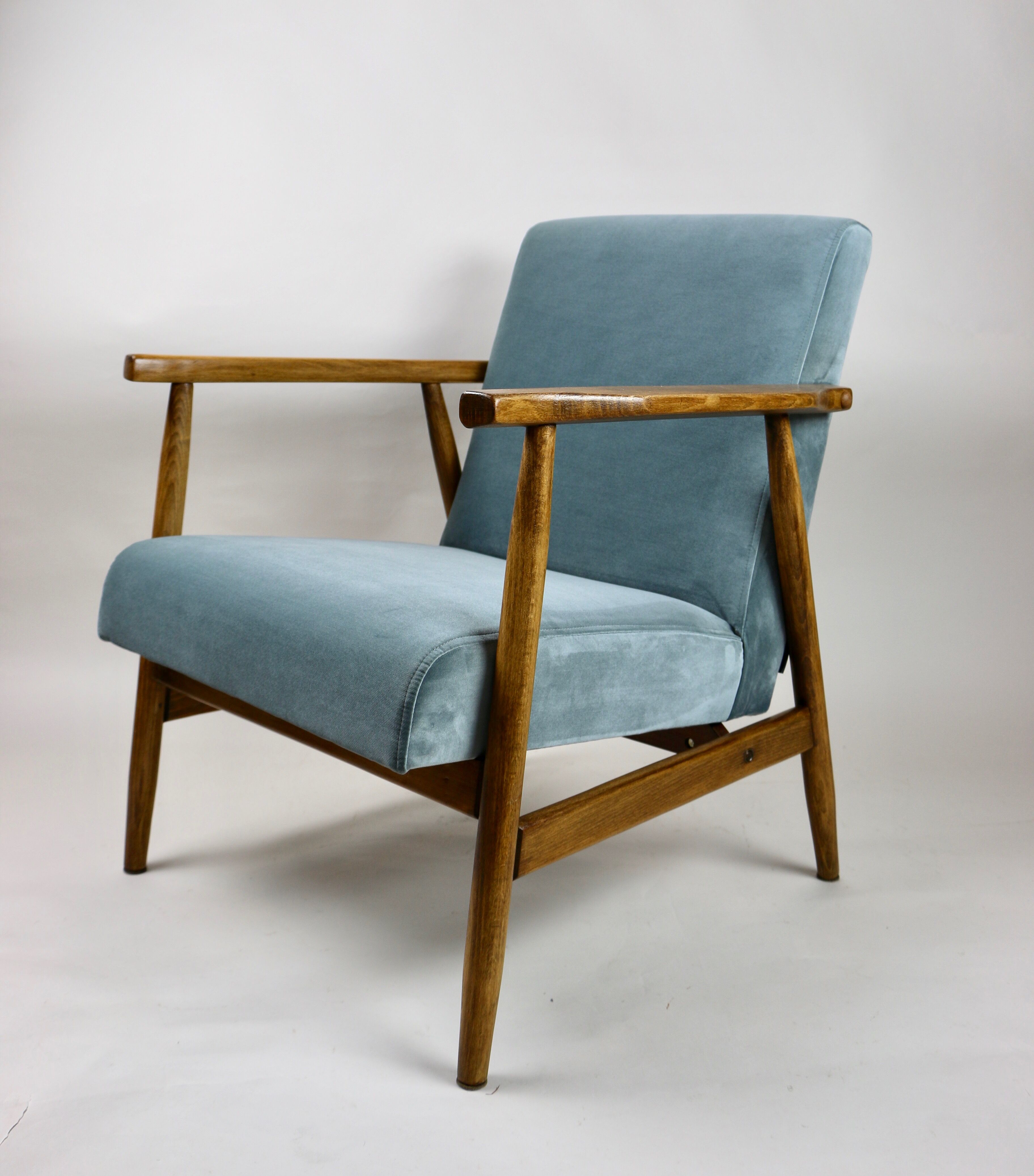 Vintage grey-blue velvet armchair, 1970
