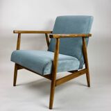 Vintage grey-blue velvet armchair, 1970