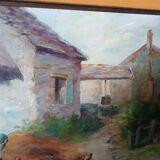 Oil painting on canvas Edmond Van Coppenolle (1846-1914) Landscape with chickens