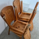 French design pine table and chair set from the 70s brutalist vintage arcs