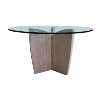 Travertine and glass dining table