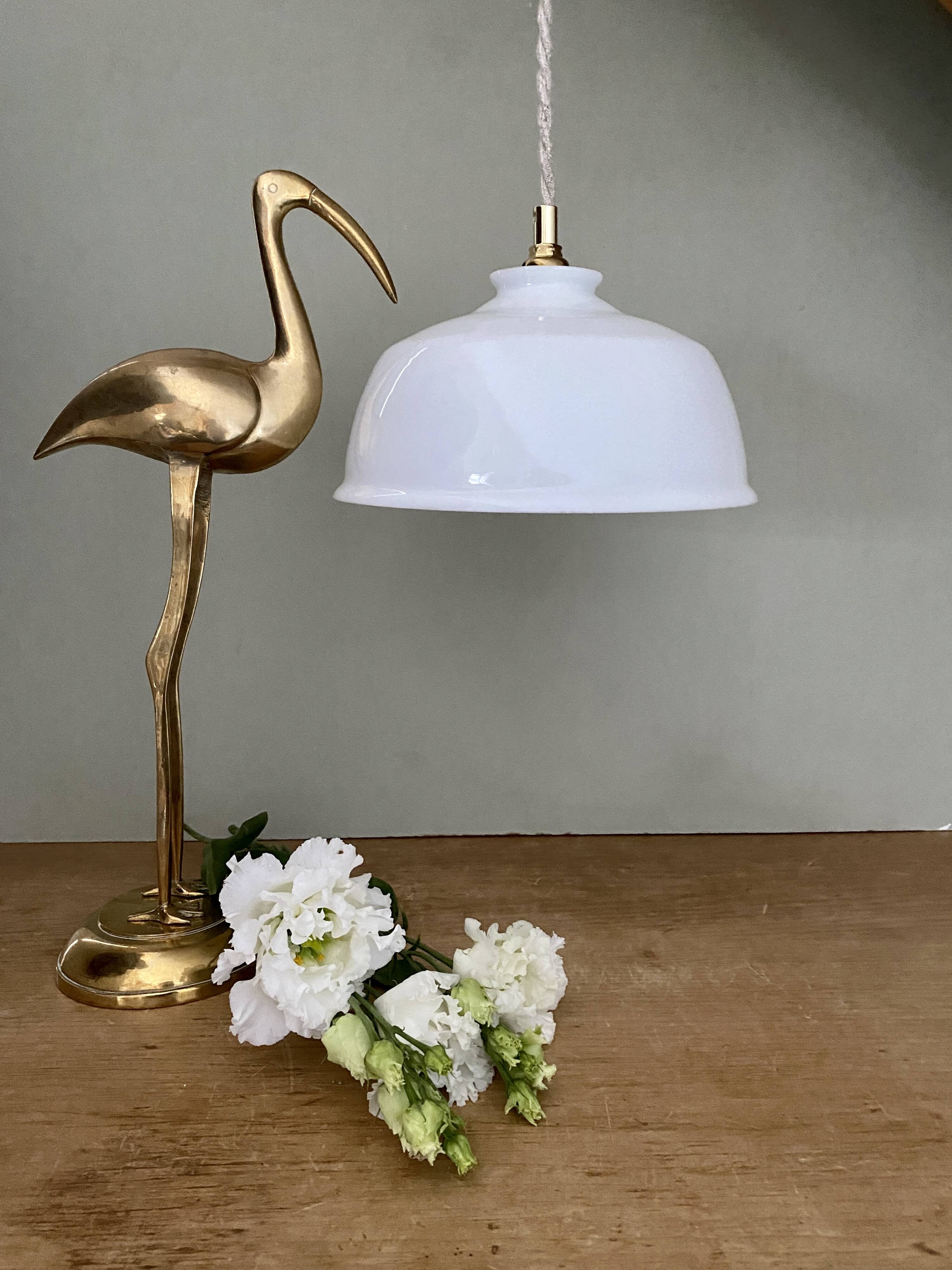 Vintage lampshade pendant light in white opaline