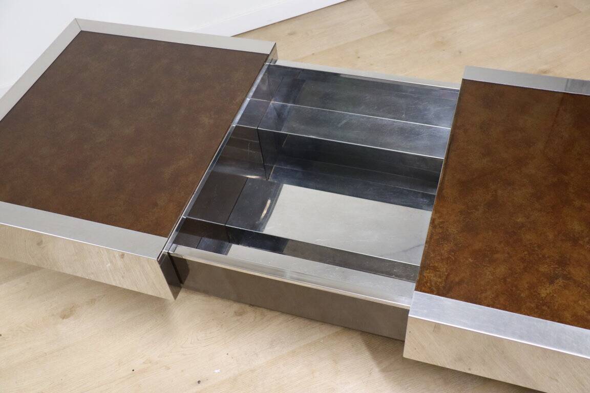 Vintage glass and aluminum bar coffee table, 1970
