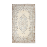 Handmade beige & brown floral  vintage rug