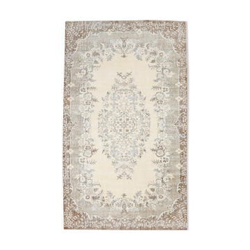 Handmade beige & brown floral  vintage rug