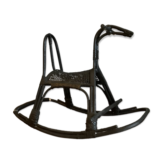 Rocking horse in rattan and bamboo