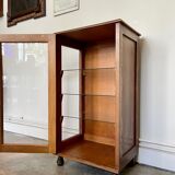 Dark wood display case and transparent glass