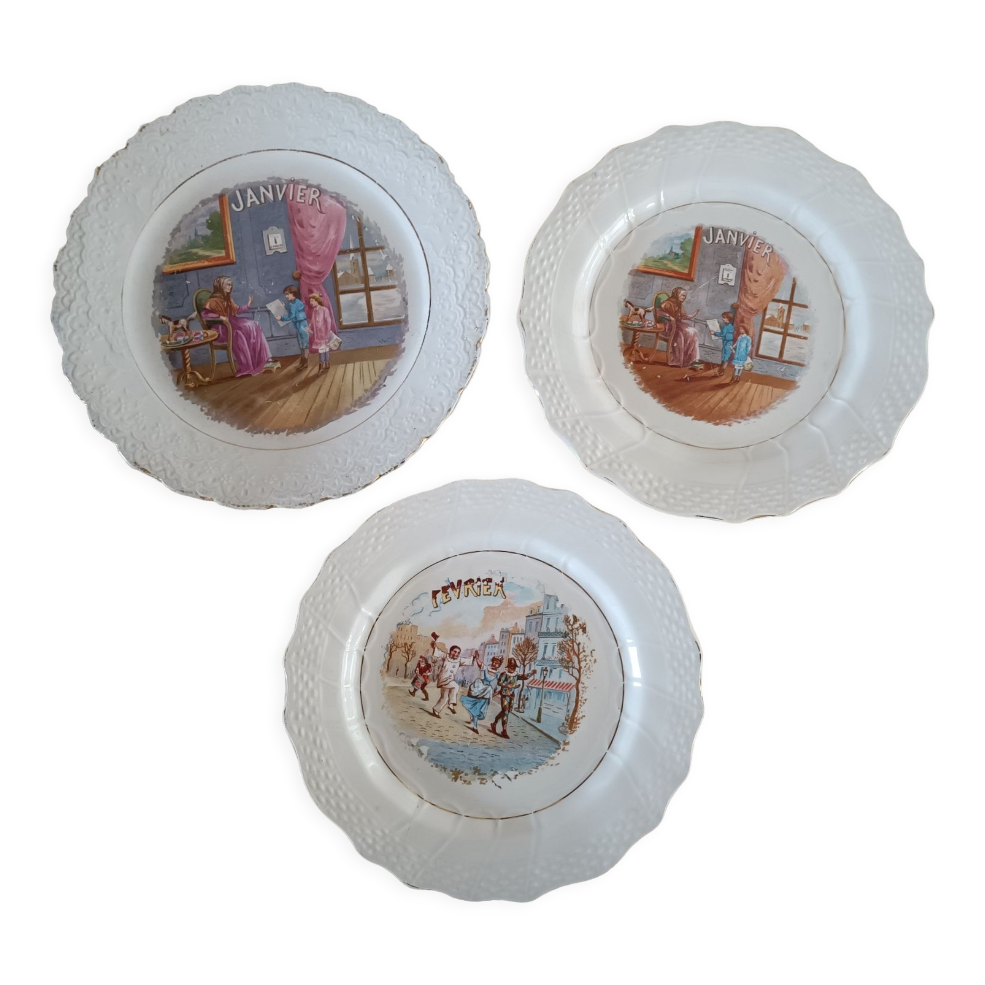 3 assiettes Les mois Janvier Février Saint Amand