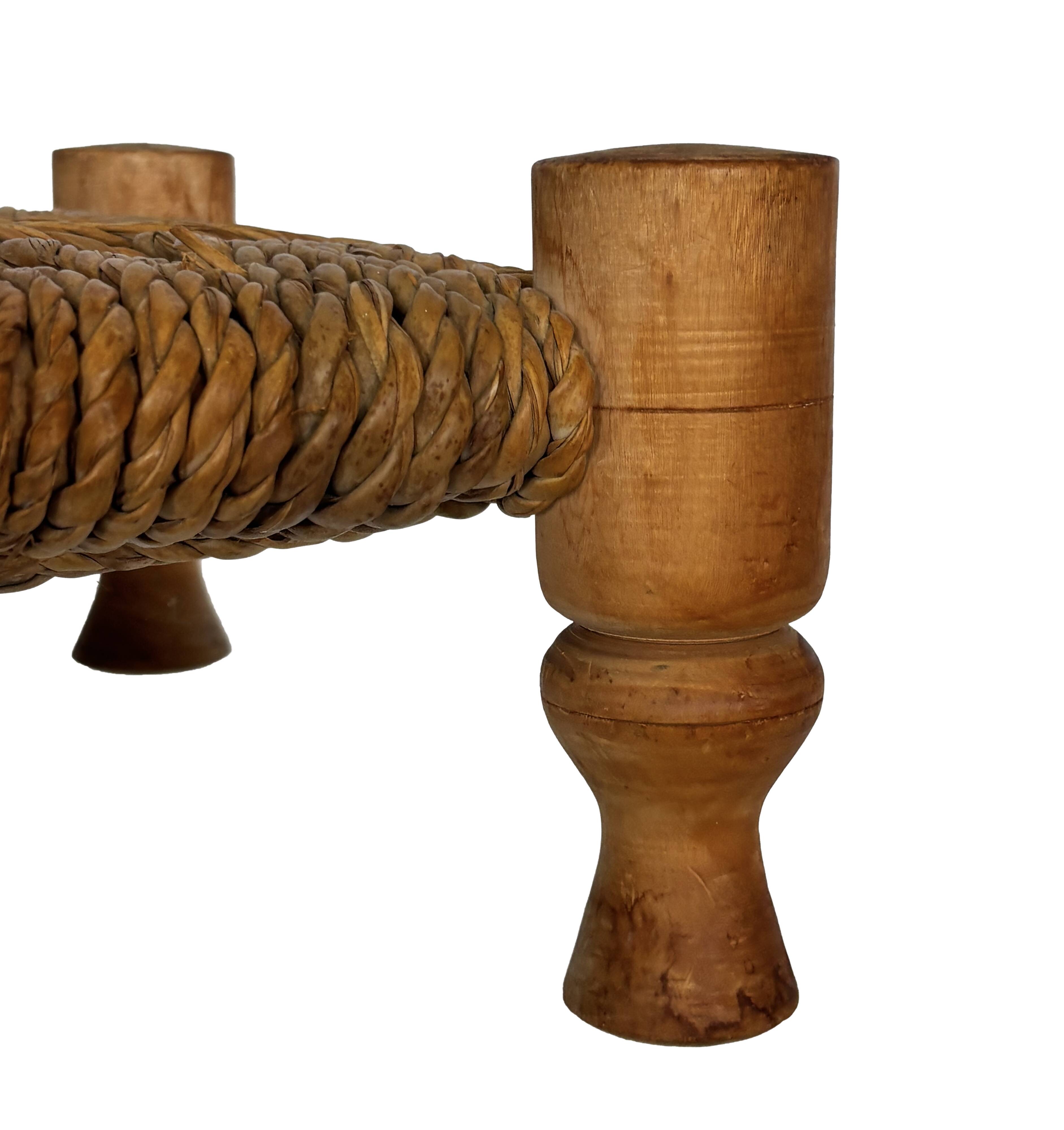 Vintage Footstool wood and rope, 1960s