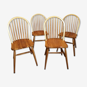 Set of 4 chalet style pine chairs