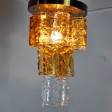 Bicolor chandeliers waterfall by zero quattro, orange and transparent murano glass, italy, 1970