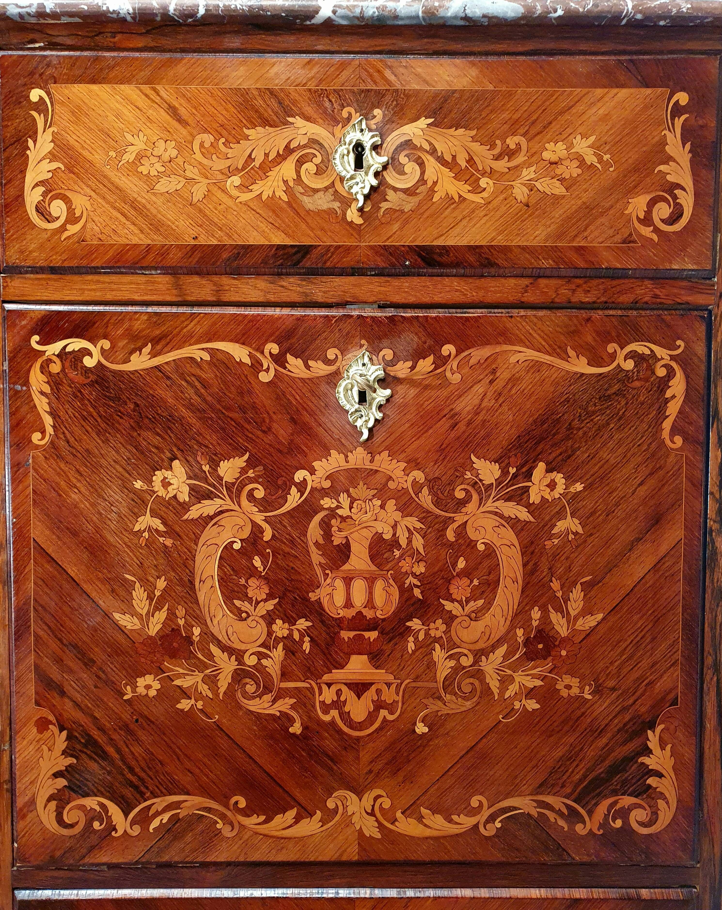 Secretary-Right Period Napoleon III - Rich Floral Marquetry - 19th - Palissandre
