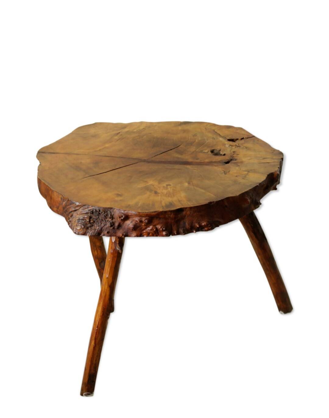Side table, low brutalist made from tree stump.