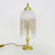 Table lamp, bedside lamp with pearls, speckled white globe in glass paste. 80s