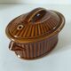 Small vintage oval terrine in caramel ceramic