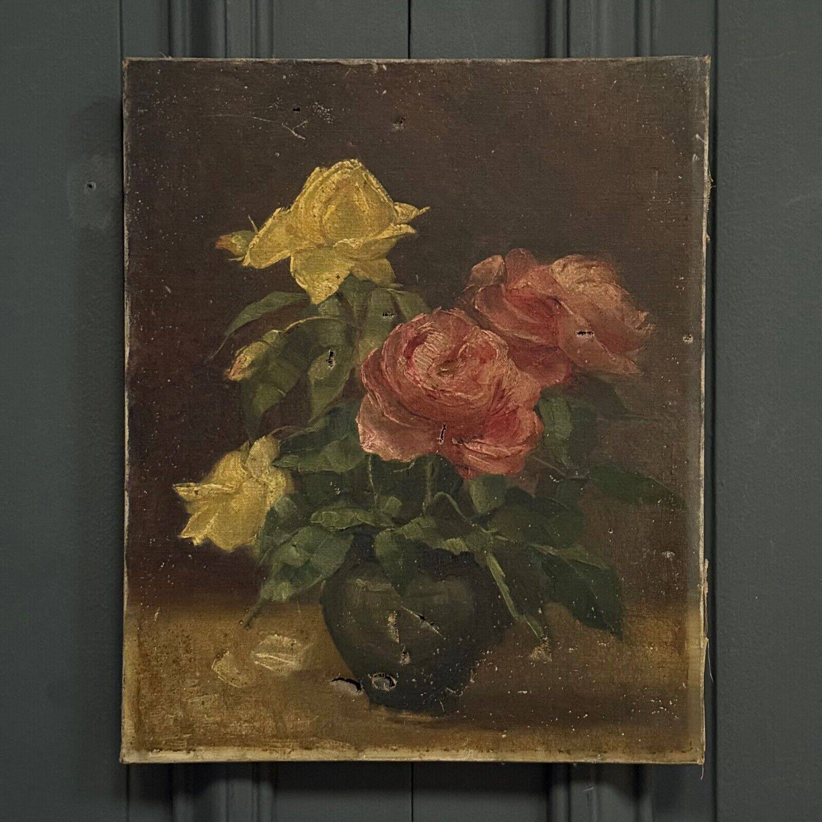 Oil on canvas still life 20th century bouquet of roses