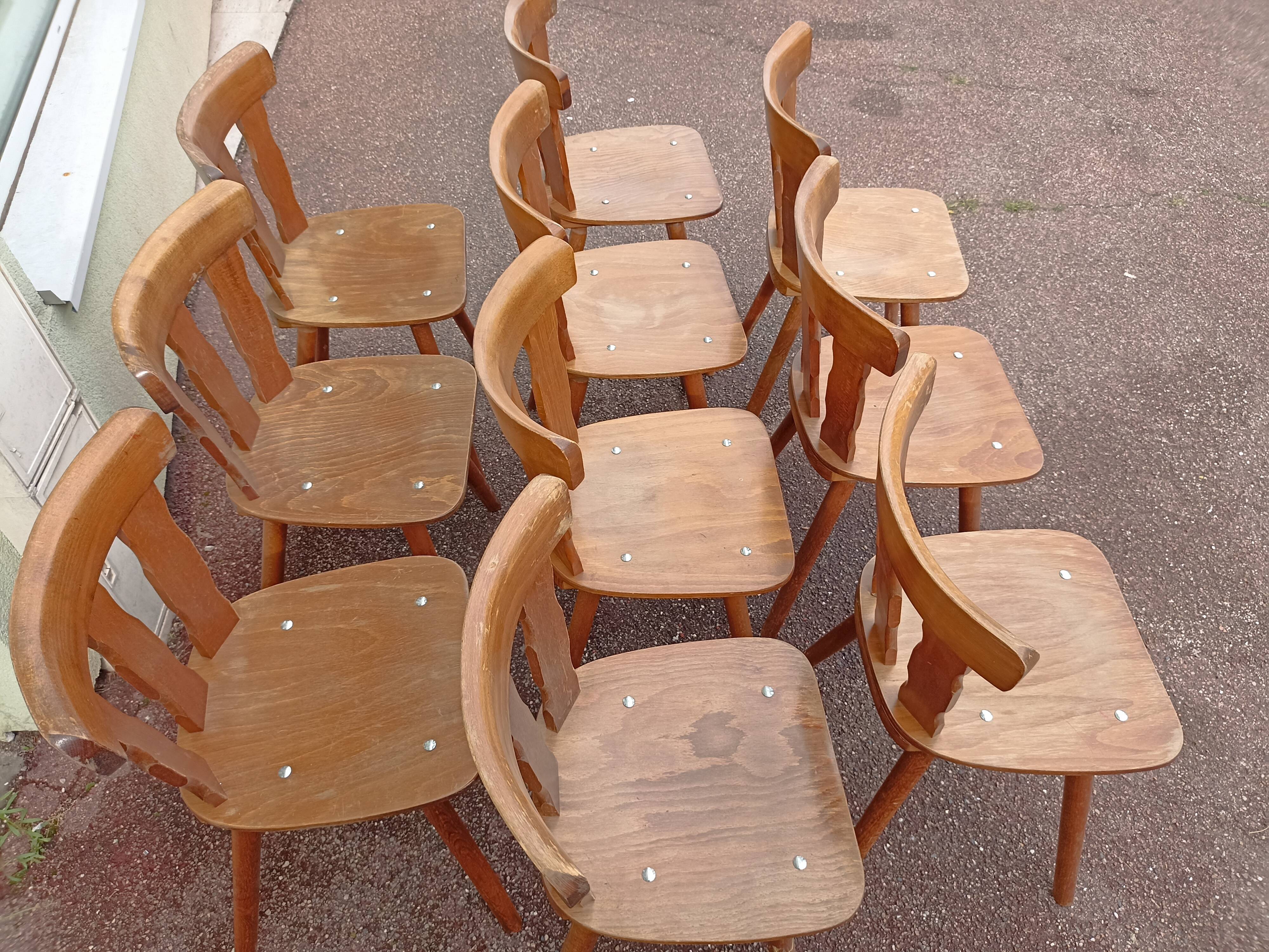 Lot de 10 chaises de bistrot café bar restaurant - bois - vintage