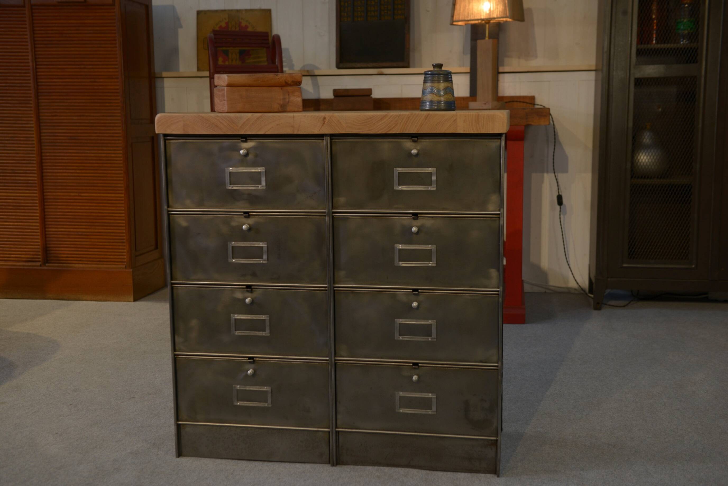 Ronéo 2-column, 8-flap cabinet, French work, circa 1950