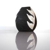 Vintage Danish pottery vase with graphic monochrome design and glazing from Helge Österberg