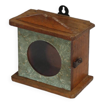 Small old wall display case clock box patina original india