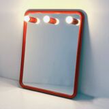 Red mirror with integrated light bulbs by Metalplastica, 1970