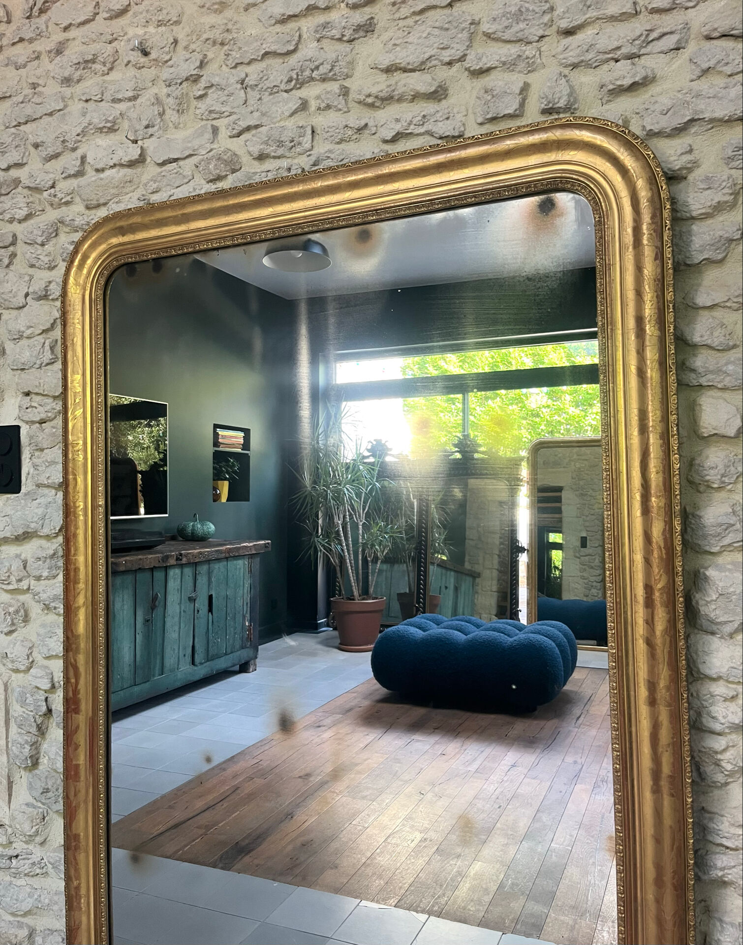 Louis-Philippe pearl mirror 172/121cm gilded with gold leaf, overmantel