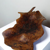 Large monoxyle bowl made of dark raw olive wood from the 1950s.