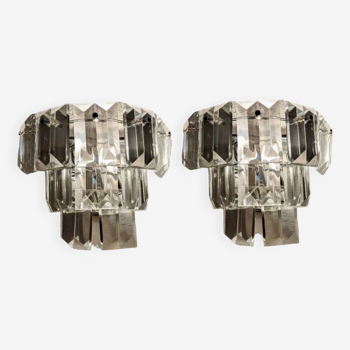 Pair of glass and chrome wall lights, Austria 1970